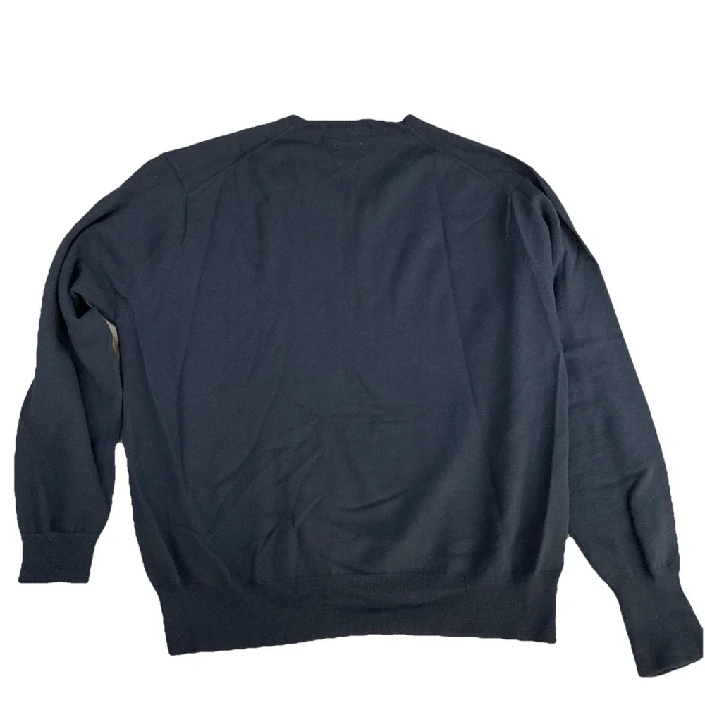 Vintage Polo Ralph Lauren Lambswool‎ V-Neck Sweater Mens XL Navy Blue Pony Knit